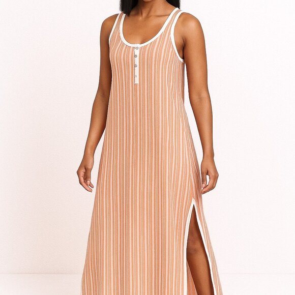 time and tru womens maternity tank maxi dress orange and white striped size XL - Picture 1 of 4